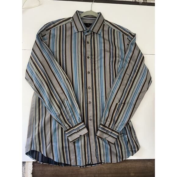 Etro Men’s Multicolor Stripe Print Button Down Dress Shirt Size 44 Italian - Picture 4 of 7